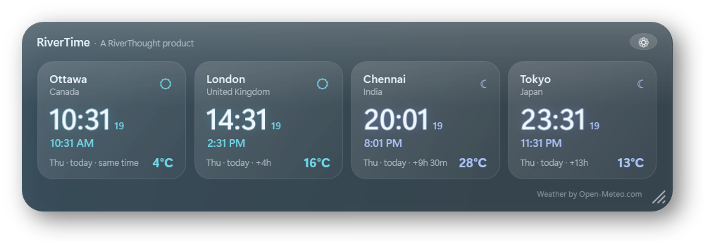 A smaller RiverTime panel in the blue Ocean theme